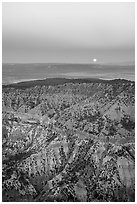 Hells Hole with full moon setting. Grand Canyon-Parashant National Monument, Arizona, USA ( black and white)