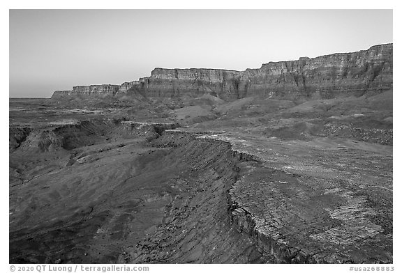 Aerial view of Vermillion Cliffs, dawn. Vermilion Cliffs National Monument, Arizona, USA (black and white)