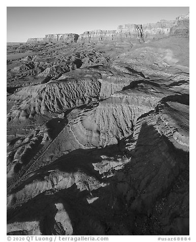Aerial view of Vermillion Cliffs, early morning. Vermilion Cliffs National Monument, Arizona, USA (black and white)