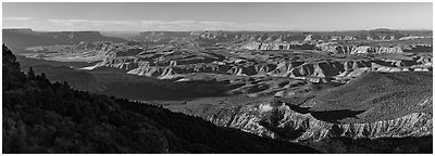 Grand Canyon and Whitmore Canyon from Mount Logan. Grand Canyon-Parashant National Monument, Arizona, USA (Panoramic black and white)