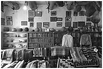 Navajo rugs and designs in the Hubbel rug room. Hubbell Trading Post National Historical Site, Arizona, USA (black and white)