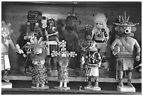 Hopi Kachina figures. Hubbell Trading Post National Historical Site, Arizona, USA (black and white)