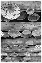 Native Indians baskets hanging from ceiling. Hubbell Trading Post National Historical Site, Arizona, USA ( black and white)