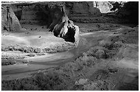 Canyon floor partly lit, seen from Tsegi Overlook. Canyon de Chelly  National Monument, Arizona, USA ( black and white)