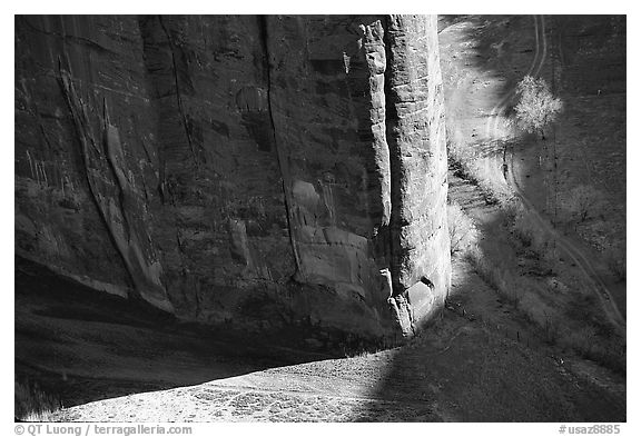 Light and shadows cast by the steep walls of Canyon de Muerto. Canyon de Chelly  National Monument, Arizona, USA (black and white)