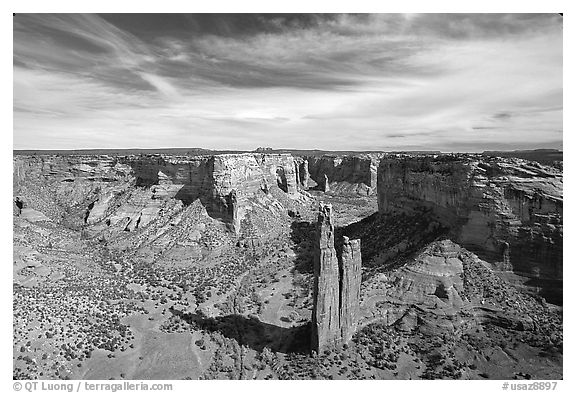 Spider Rock and skies. Canyon de Chelly  National Monument, Arizona, USA (black and white)