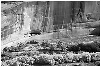 White House Anasazi ruins and wall with desert varnish. Canyon de Chelly  National Monument, Arizona, USA (black and white)