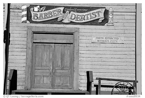 Dentist shop, Old Tucson Studios. Tucson, Arizona, USA (black and white)