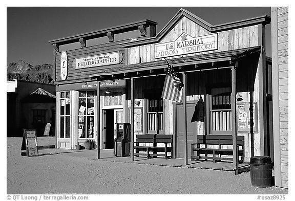 Old west style buildings, Old Tucson Studios. Tucson, Arizona, USA (black and white)