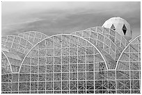 Glass enclusure and tower. Biosphere 2, Arizona, USA (black and white)