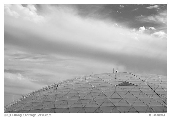Dome and clouds. Biosphere 2, Arizona, USA (black and white)