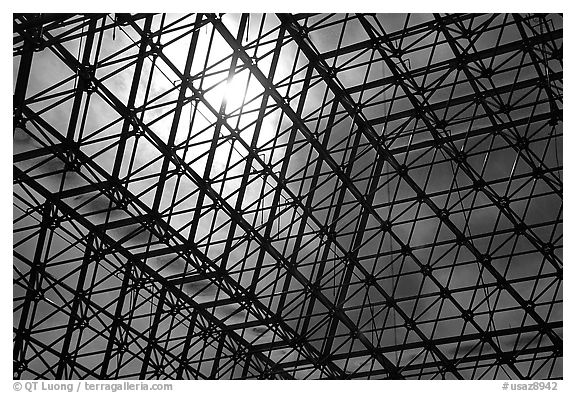 Metallic structure. Biosphere 2, Arizona, USA (black and white)