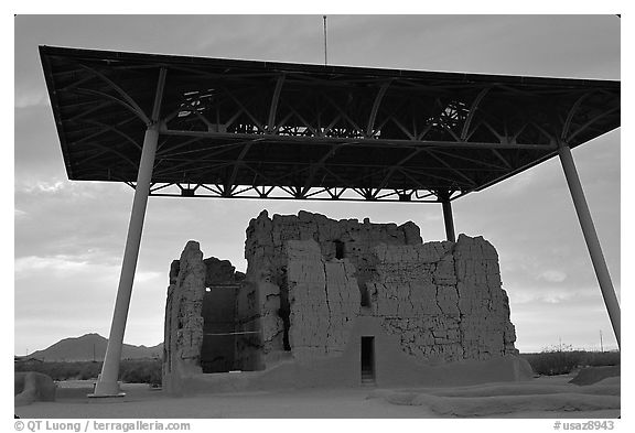 Great house at sunset, Casa Grande Ruins National Monument. Arizona, USA