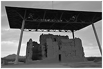 Great house at sunset, Casa Grande Ruins National Monument. Arizona, USA (black and white)