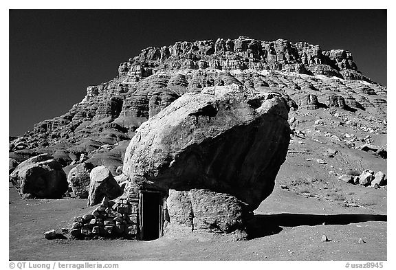 Boulder with hut near Page. Arizona, USA