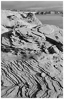 Sandstone Swirls and Lake Powell, Glen Canyon National Recreation Area, morning, Glen Canyon National Recreation Area, Arizona. USA ( black and white)