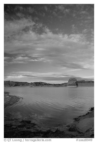 Wahweap Bay at sunset, Lake Powell, Glen Canyon National Recreation Area, Arizona. USA (black and white)