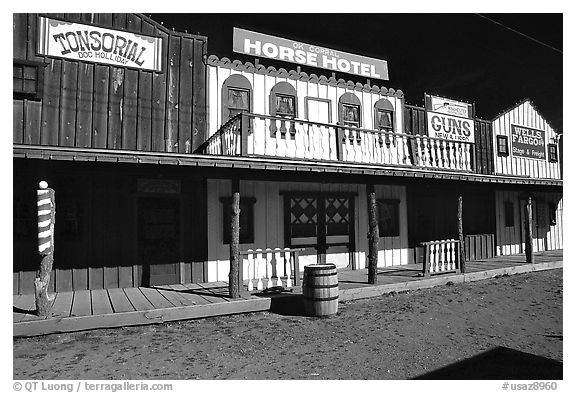 Strip of old west buildings. Arizona, USA (black and white)