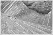 The Wave, main formation, seen from the top. Coyote Buttes, Vermilion cliffs National Monument, Arizona, USA (black and white)