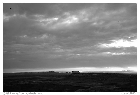 Monument Valley seen from Muley Point. Monument Valley Tribal Park, Navajo Nation, Arizona and Utah, USA (black and white)