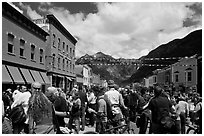 Crowds on main street during Mountain film festival. Telluride, Colorado, USA ( black and white)