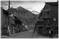 Street with old wooden buildings. Telluride, Colorado, USA (black and white)