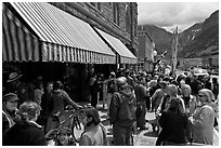 People gathering in front of movie theater. Telluride, Colorado, USA (black and white)