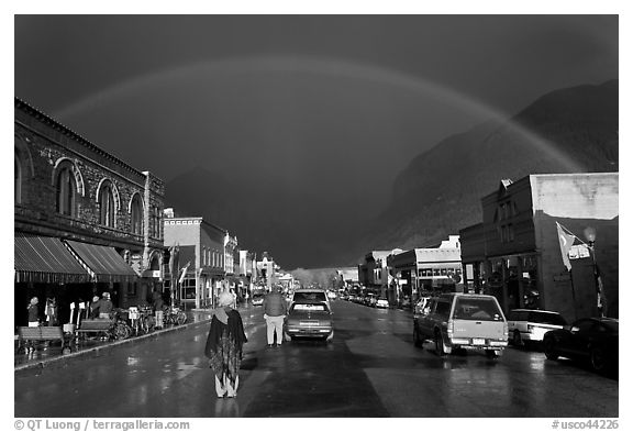 Main street with rainbow. Telluride, Colorado, USA (black and white)