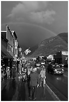 Main street sidewalk and rainbow. Telluride, Colorado, USA (black and white)
