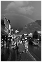 Main street sidewalk and rainbow. Telluride, Colorado, USA (black and white)