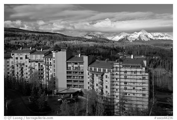 Peaks resort, spring morning. Telluride, Colorado, USA (black and white)