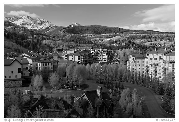 Telluride Mountain Village in the spring. Telluride, Colorado, USA (black and white)