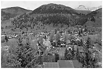 Town and mountains in the spring. Telluride, Colorado, USA (black and white)