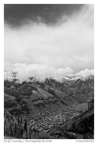 Valley and town seen from above in spring. Telluride, Colorado, USA