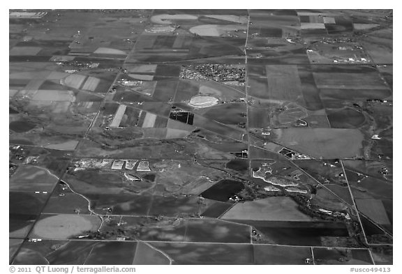 Aerial view of agricultural lands, Front Range. Colorado, USA (black and white)