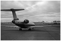 Jet taxiing, Denver International Airport. Colorado, USA ( black and white)