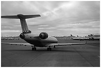 Jet taxiing, Denver International Airport. Colorado, USA (black and white)