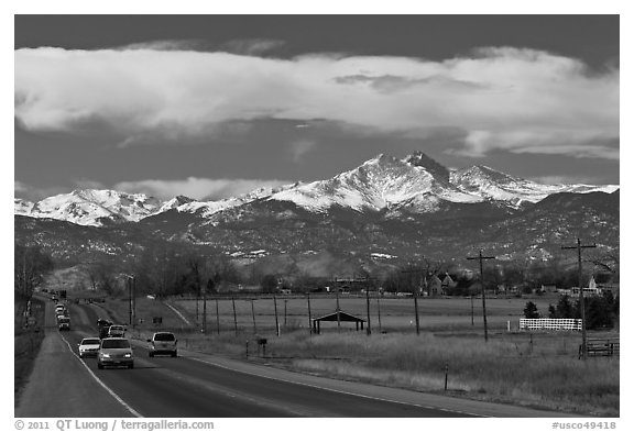 Rocky Mountains from Front Range in winter. Colorado, USA (black and white)