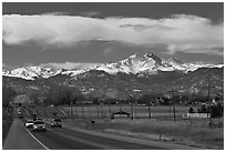 Rocky Mountains from Front Range in winter. Colorado, USA (black and white)