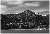 View of Estes Park across Lake Estes. Colorado, USA (black and white)