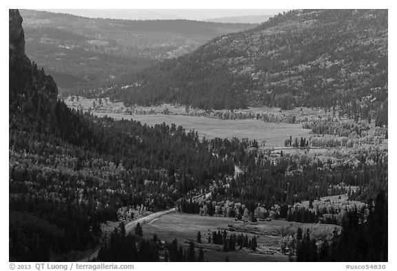 Pagosa Springs valley in autumn. Colorado, USA (black and white)