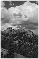 Chimney Rock and Companion Rock. Chimney Rock National Monument, Colorado, USA (black and white)