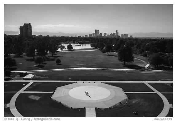 Denver City Park and skyline. Denver, Colorado, USA (black and white)