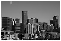 City skyline and moon. Denver, Colorado, USA ( black and white)