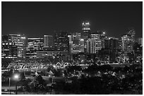 Bridge and city skyline at night. Denver, Colorado, USA ( black and white)
