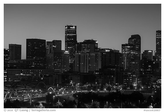 City skyline at dawn. Denver, Colorado, USA (black and white)