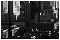 Brick buildings and downtown high-rises detail. Denver, Colorado, USA ( black and white)