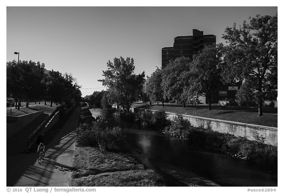 Pathway along Cherry Creek. Denver, Colorado, USA (black and white)