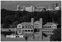 City Park Pavilion and skyline with capitol and cathedral. Denver, Colorado, USA ( black and white)