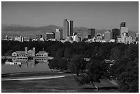 City Park, skyline, and Rocky Mountains. Denver, Colorado, USA ( black and white)